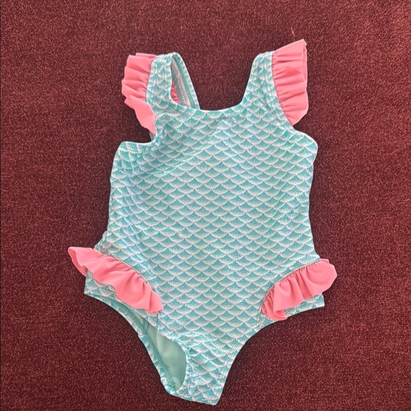 Kids Mermaid Scale Swimsuit - Aqua and Pink - Picture 1 of 5
